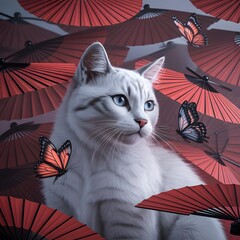 Cute red Chinese New Year cat decoration illustration