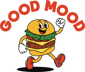 mascot burger cartoon illustration vector logo