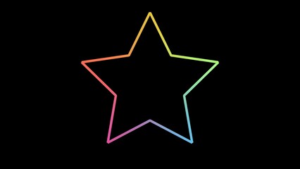 Stunning neon outline of a five point star glowing with vibrant rainbow gradient against deep black background