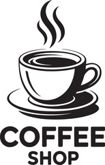 Black Coffee Shop Logo with Steaming Cup