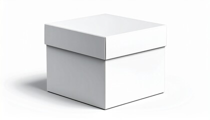 Naklejka premium White rectangular gift box with lid packaging template blank box.