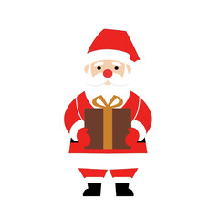 Cartoon illustration of Santa Claus holding a wrapped Christmas gift box, depicted in a simple, festive style.
