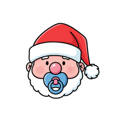A cute cartoon baby Santa Claus head with a blue pacifier.