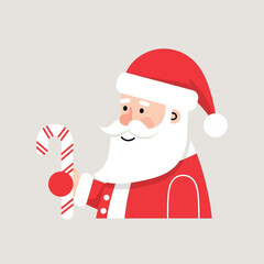 A cartoon illustration of Santa Claus holding a candy cane, perfect for Christmas and holiday designs.