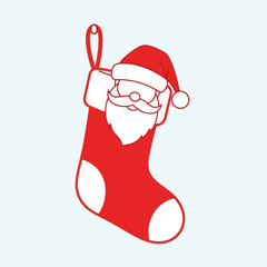 Simple red Christmas stocking with a white Santa Claus face and hat, ready for gifts.