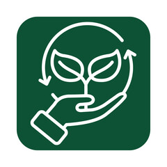 Green recycling symbol with leaves and hand icon isolated on transparent background