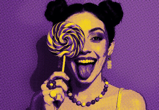 Purple And Yellow Comic Halftone Dot Photo Effect
