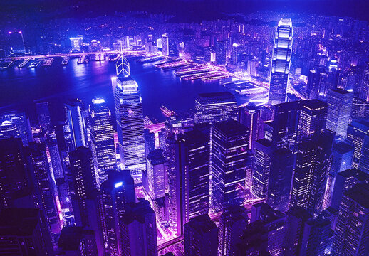 Purple And Blue Cyberpunk Color Grading Photo Effect