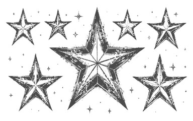 Distressed Black Star Pattern, Grunge Grid Layout on White Background for Posters, Banners, and Graphic Design.