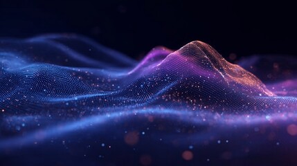 Abstract digital wave pattern with glowing particles and gradient colors in a dark space