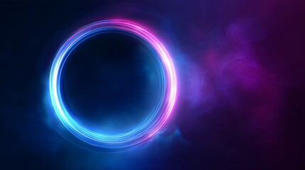 Obraz premium Glowing neon ring with blue and purple hues against a dark cosmic background