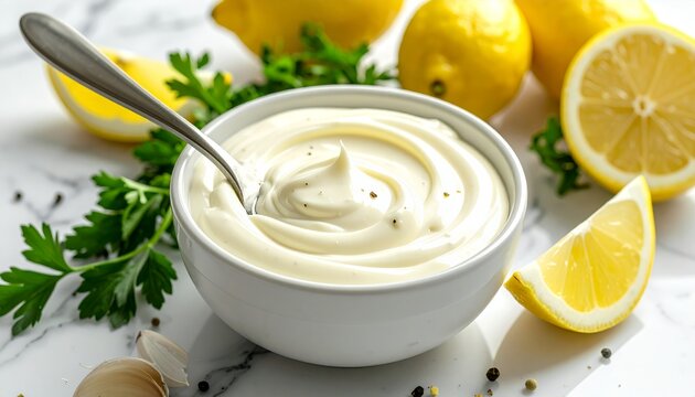 Creamy Aioli Sauce with Fresh Lemons and Parsley.