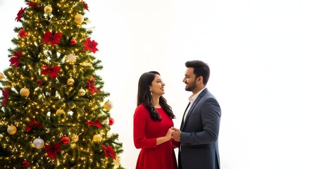 Romantic Christmas Couple by Festive Tree in Holiday Celebration