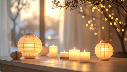 A modern celebration scene with soft warm light, gentle cultural accents, clean surfaces and simple decor suitable for universal holiday branding.
