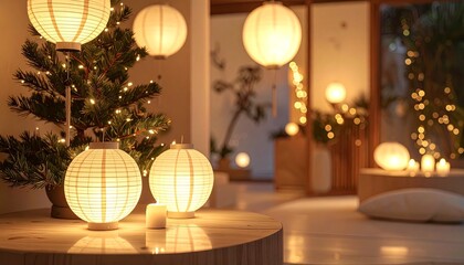 A modern celebration scene with soft warm light, gentle cultural accents, clean surfaces and simple decor suitable for universal holiday branding.
