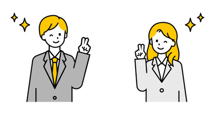 シンプルな会社員の男女_ピース