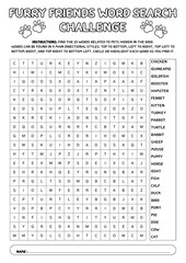 Furry Friends Word Search Challenge: 25 Pets & Domestic Animals Puzzle (4 Directional Styles)