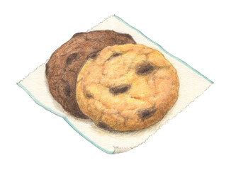 チョコチップクッキー2種　水彩色鉛筆イラスト
