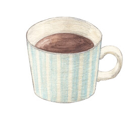 マグカップに入ったコーヒー　水彩色鉛筆イラスト