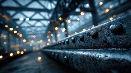 Industrial Urban Landscape with Steel Bridge and Moody Night Lighting