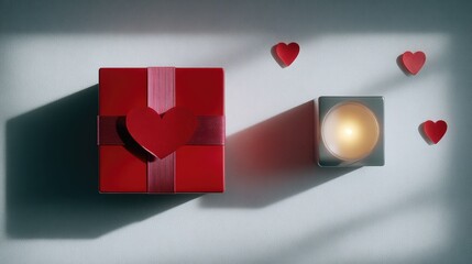 Romantic Gift Box with Candle and Hearts for a Cozy Valentine's Day Ambiance
