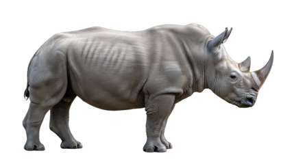 White Rhinoceros Standing Isolated on White Background