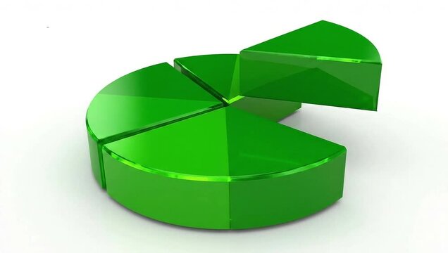 A 3D green pie chart with an upward arrow is a vector illustration icon symbolizing business growth and market success in a finance report concept