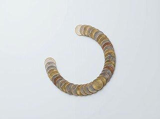 Circular arrangement of mixed coins forming a progress-like financial indicator
