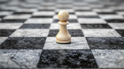 A chess pawn on a checkered board. The chess piece concept of strategy and competition. The image emphasizes the simplicity and elegance of the game.