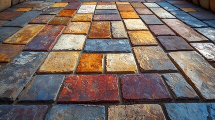 Colorful stone pavement, perspective view.