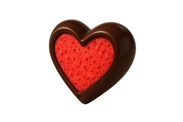 Obraz premium Chocolate heart candy with red fruity filling on transparent background