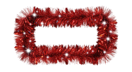 A red tinsel frame with white stars on a png transparent
