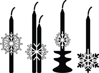 Black silhouette of christmas candles with snowflakes decoration