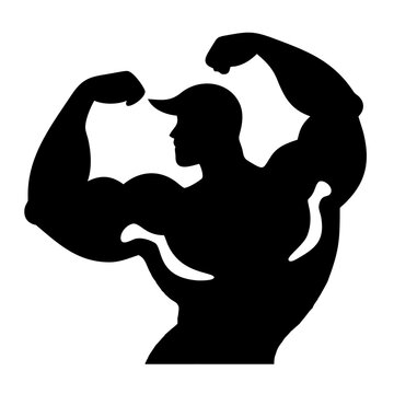 Silhouette of a Muscle-Bound Figure: Depicting a silhouette of a powerfully built individual flexing his biceps, symbolizing strength, fitness, and determination.
