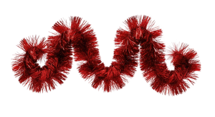 A red, curly tinsel garland on a png transparent