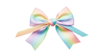A vibrant, pastel-colored bow with a rainbow gradient on a png transparent