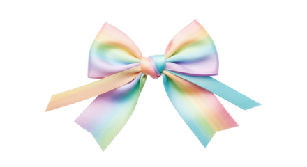 A vibrant, pastel-colored bow with a rainbow gradient on a png transparent