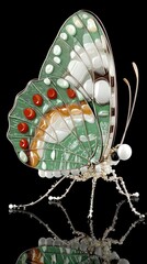 Fototapeta premium Exquisite Green Butterfly Brooch with Red Accents.