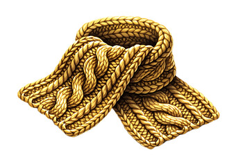 Obraz premium Stunning golden cable knit scarf texture artfully draped against a deep black background for luxury winter design