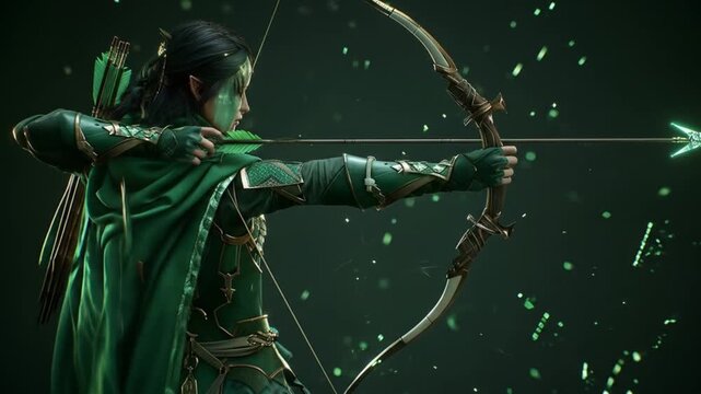 3d game character elegant elf archer green cloak Videos