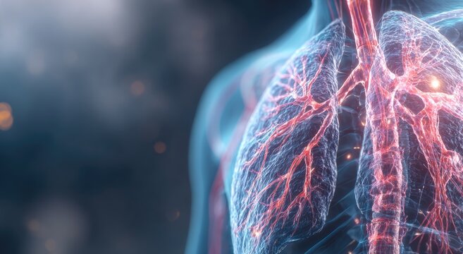 Detailed 3D Illustration of Human Lungs and Bronchial Tubes.
