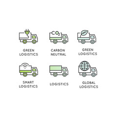 Minimal line art icons of electric bus truck, charging stations, green mobility infrastructure, sustainable public transport, eco transit, smart city transit, clean energy vehicles, zero emissions