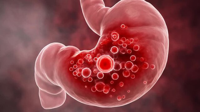 Endoscopic View of Stomach Acid Causing Gastric Ulcer and Inflammation