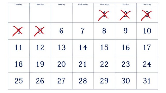 counting days, crossing off dates on a calendar with red ink