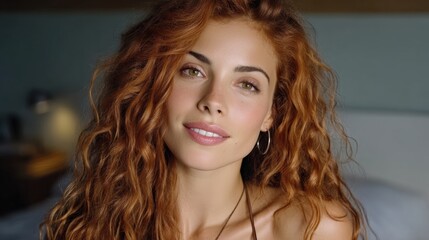 Creating a Cozy Evening Ambiance in the Living Room with Maya's Long Red Hair and White Shirt