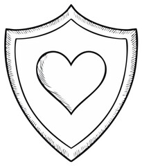 Heart protected in shield sketch style health love security drawing