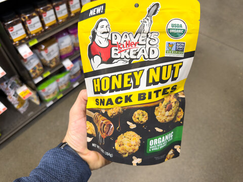 Dave&rsquo;s Killer Bread Honey Nut Organic Snack Bites Packaging In Store