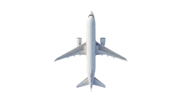 Top view of a white passenger airplane isolated on transparent background - Powered by Adobe