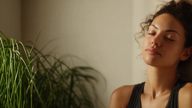 Serene Solitude: A woman finds inner peace, basking in the tranquil stillness of a quiet moment, reflecting the beauty of self-awareness.