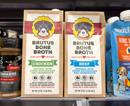 Brutus Bone Broth Pet Food Cartons Retail Shelf Display